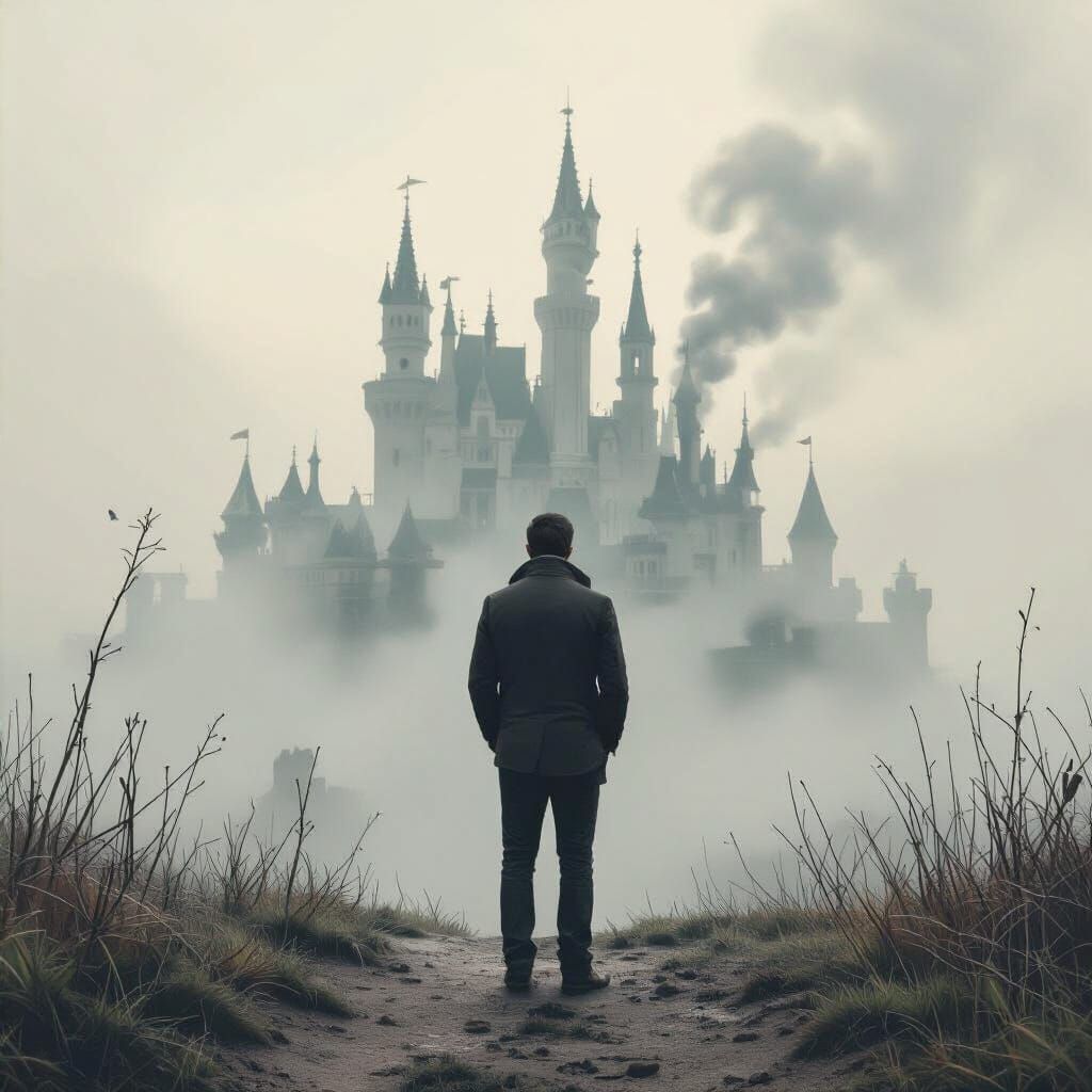 Man with Broken Heart Stands on Cliff Edge