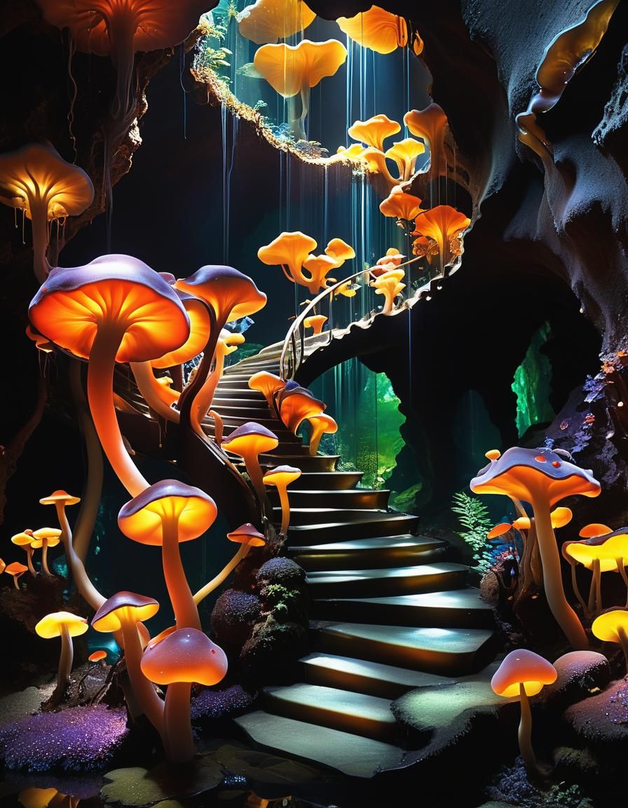 Underground Waterfall of Molten Glass Blobules