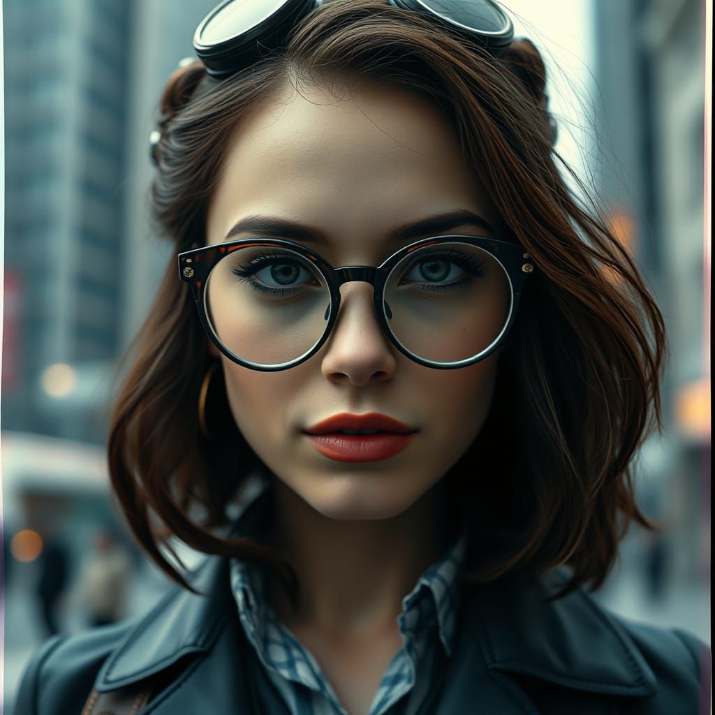 Ethereal Steampunk Beauty in a Cityscape