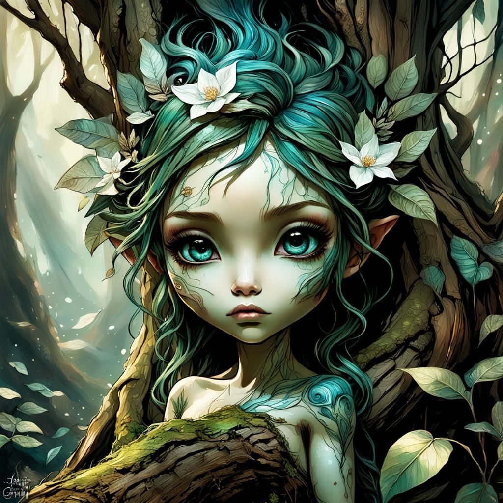 Chibi Dryad with Expressive Eyes