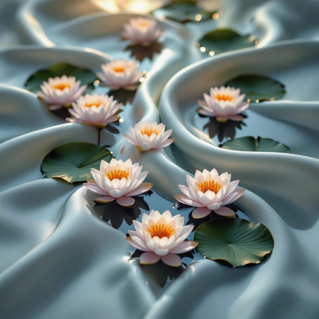 Wavy Scarf with Water and Lotus Flowers - Professional Photo
