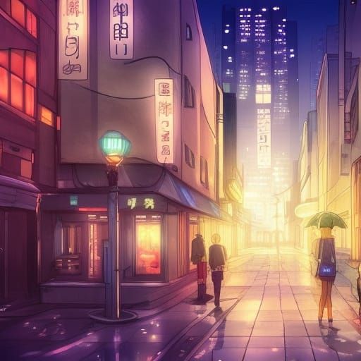 Rainy Night in New York City: Ghibli Anime