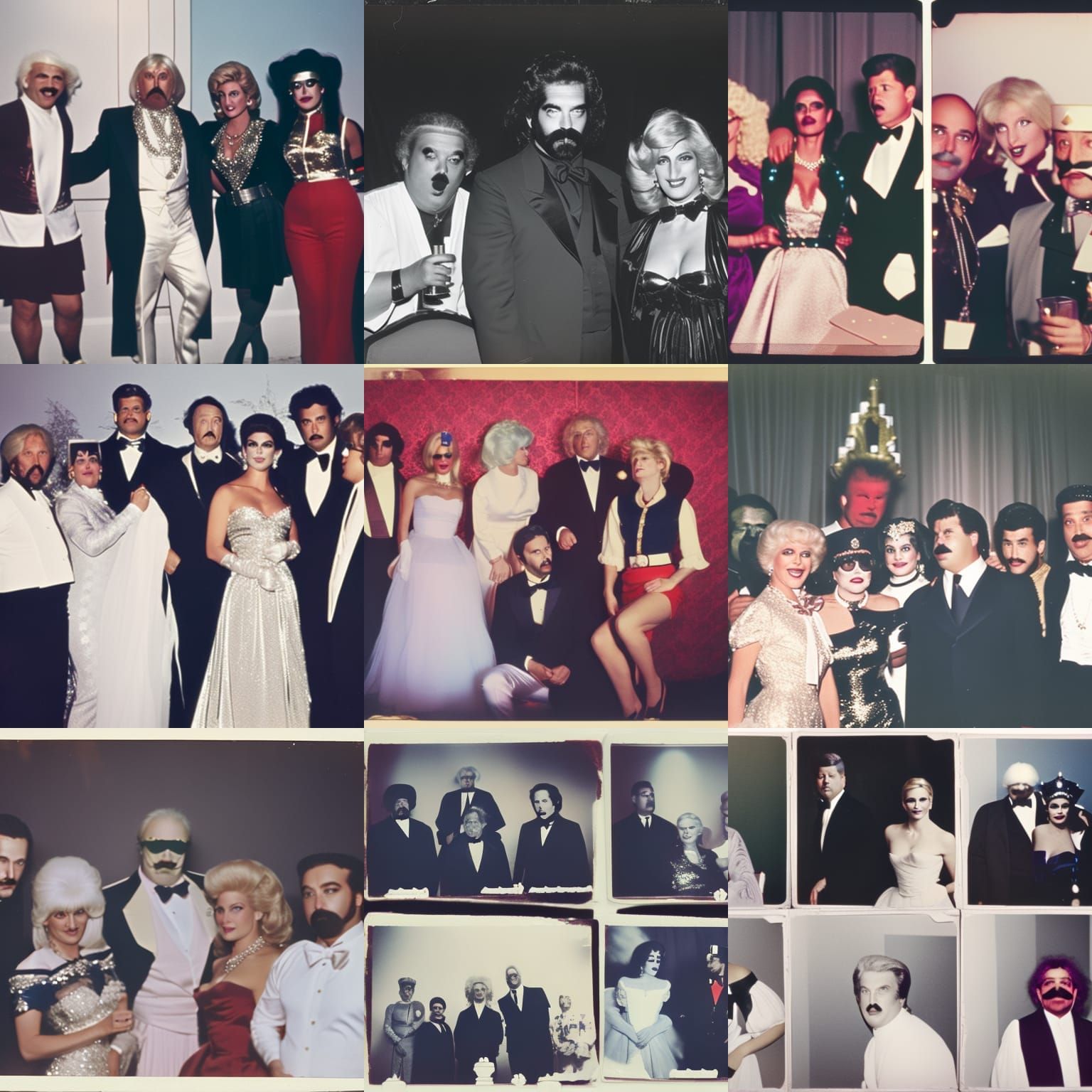 Cosplay Party with Historical Figures in Polaroid Style