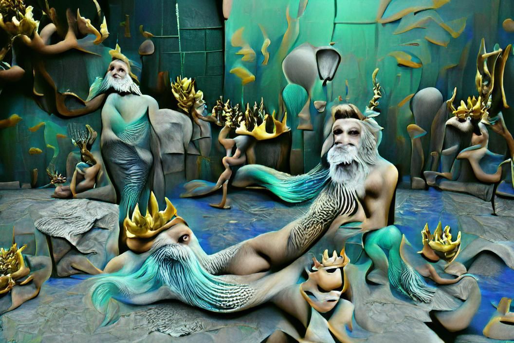 Surreal Mermaid King Triton in Zoo, Dali Style