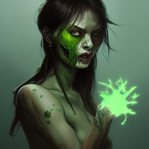 Burning Zombie Girl Portrait in Hyperdetailed Style