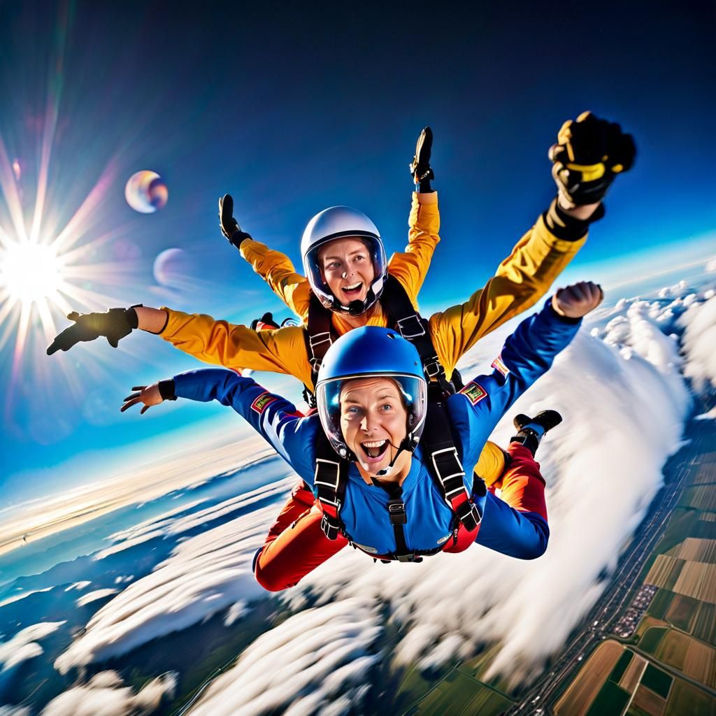 Scandinavian Women Skydiving from Moon in Hyper-realistic Di...