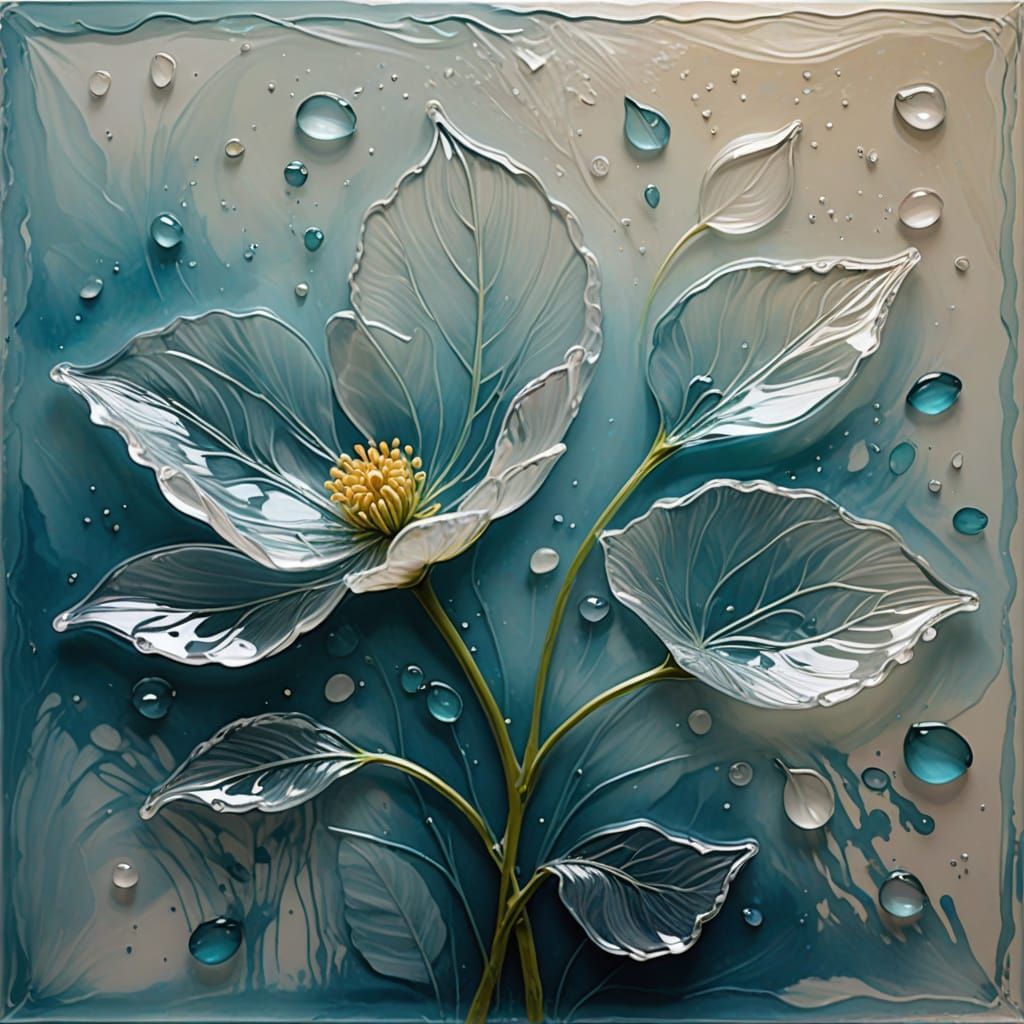 Tactile Transparent Floating Petals in Impasto Style