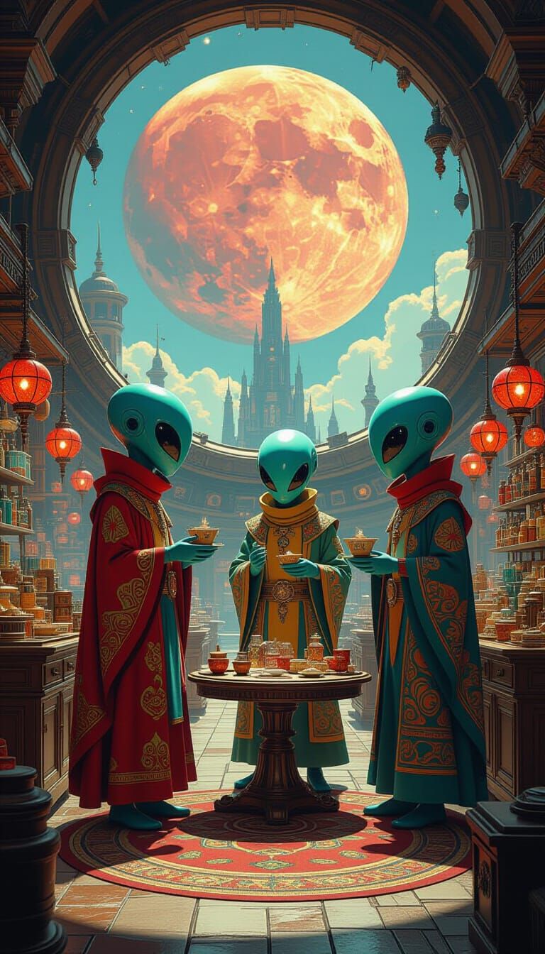 Exotic Alien Marketplace with Tentacle Traders