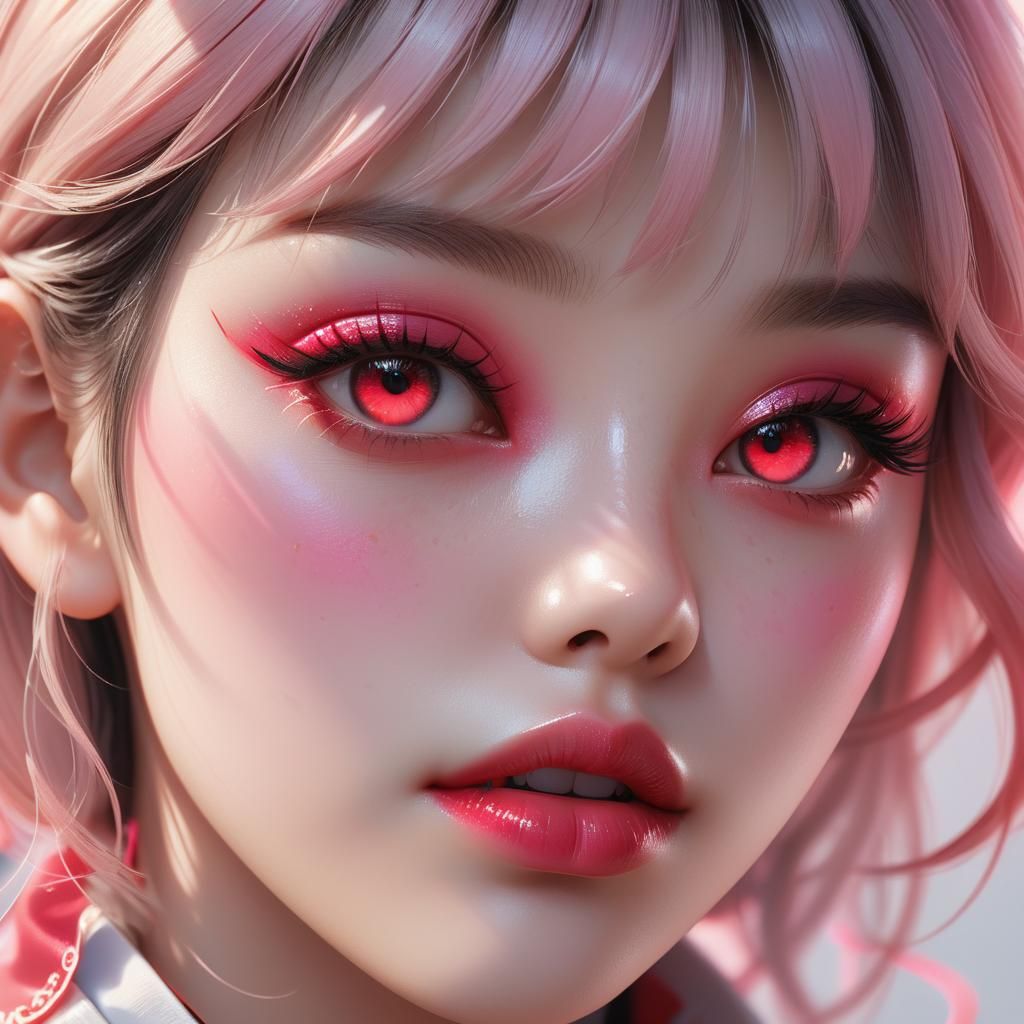 Anime Portrait with Pink Eyeshadow in 3D