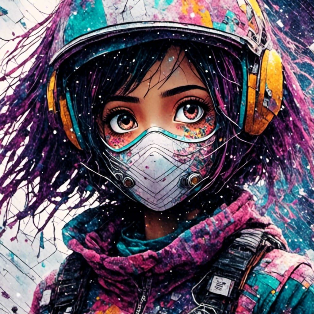 Battle Angel Alita Skateboarding in Spaceship, Anime Style