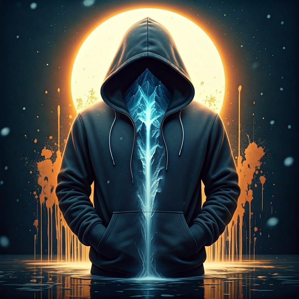 Mountain Figure with Waterfall in Hyperrealistic Style