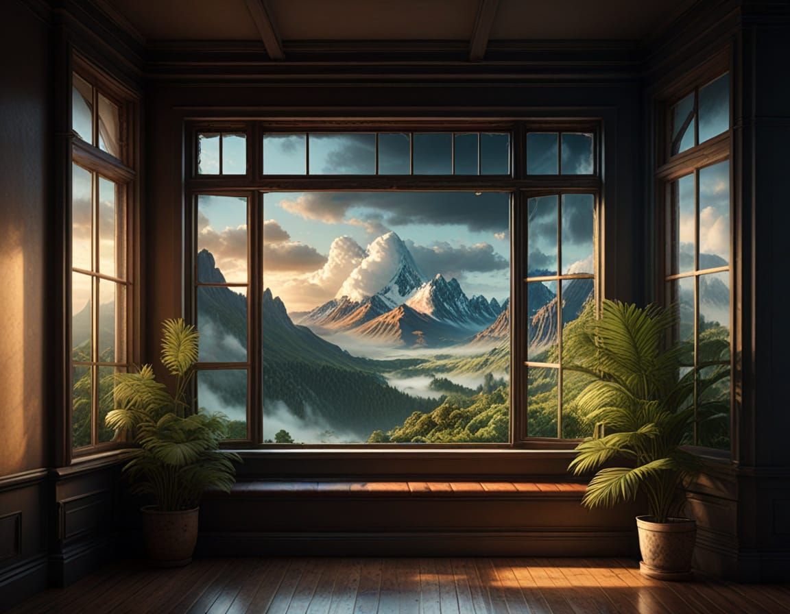 Epic Cinematic Digital Masterpiece: Majestic Window Scene
