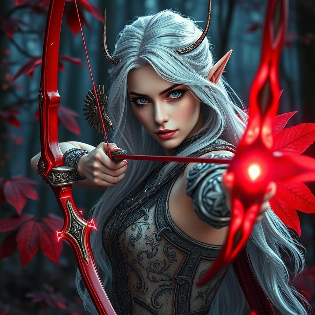 Elven Archer with Glowing Bow in Forest