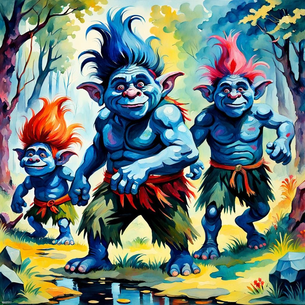 Trolls as Gouache and Watercolor Impressionist Painting