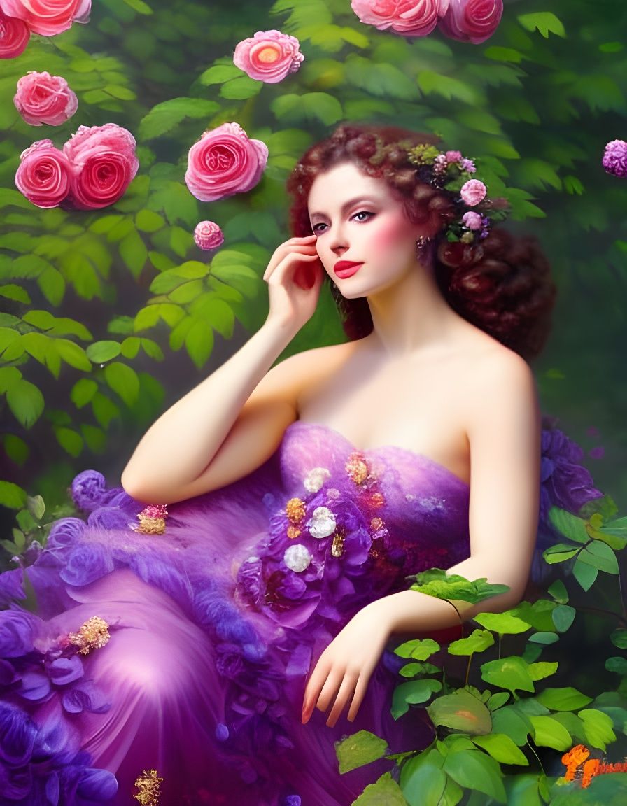 Princess in Rose Garden: Detailed Oil Painting