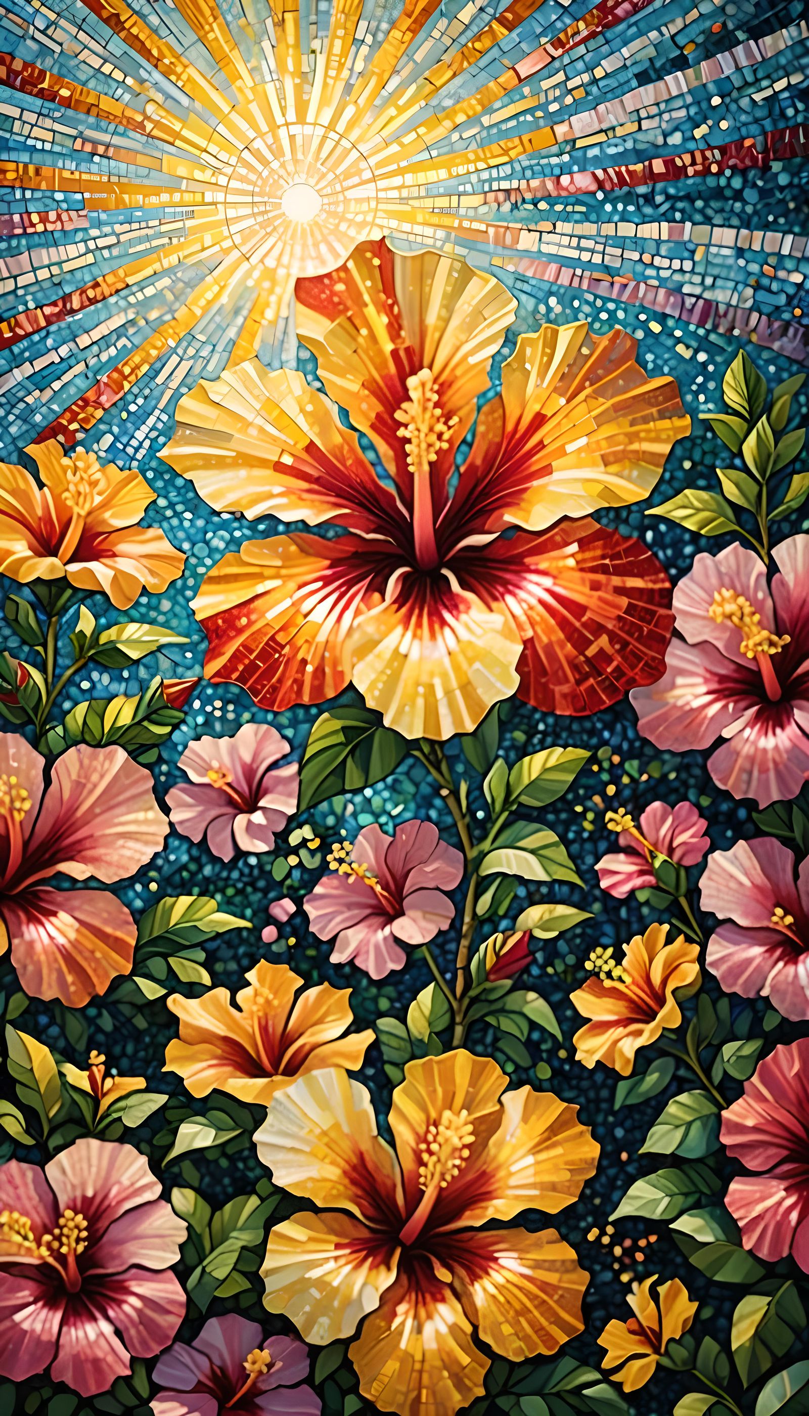 Pointillist Gemstone Hibiscus in Divine Sunshine