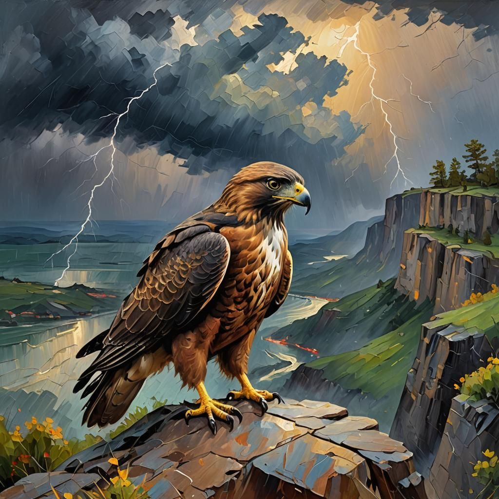 Hawk in Storm, Expressive Impasto Oil Painting