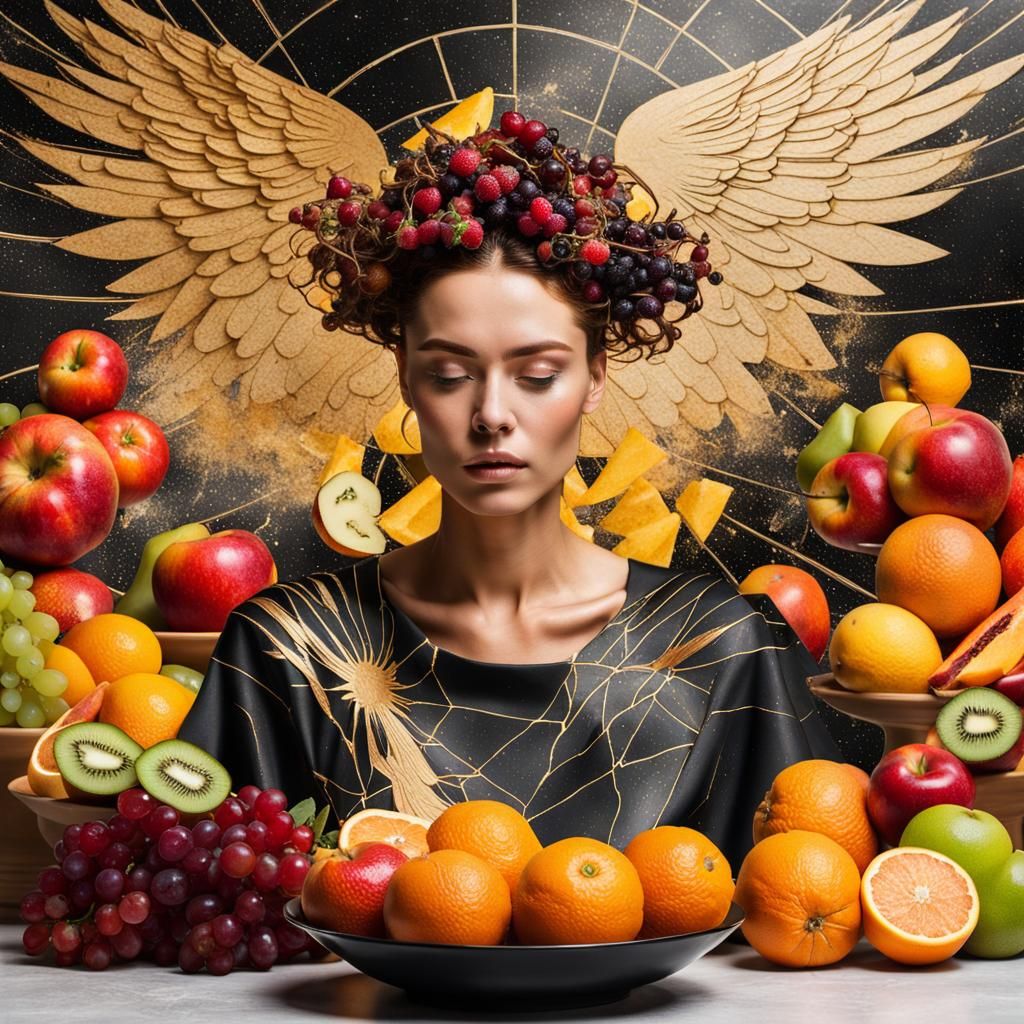 Kintsugi Mural: Celestial Archangel Offering Food