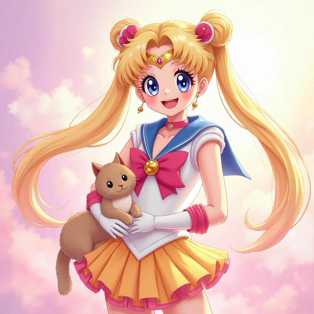 Sailor Moon and Luna in Whimsical Anime Style