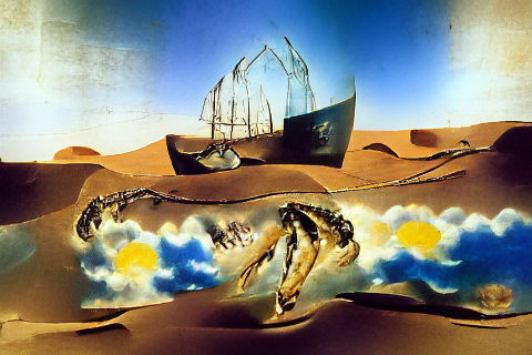 Shipwreck in Arid Desert Landscape