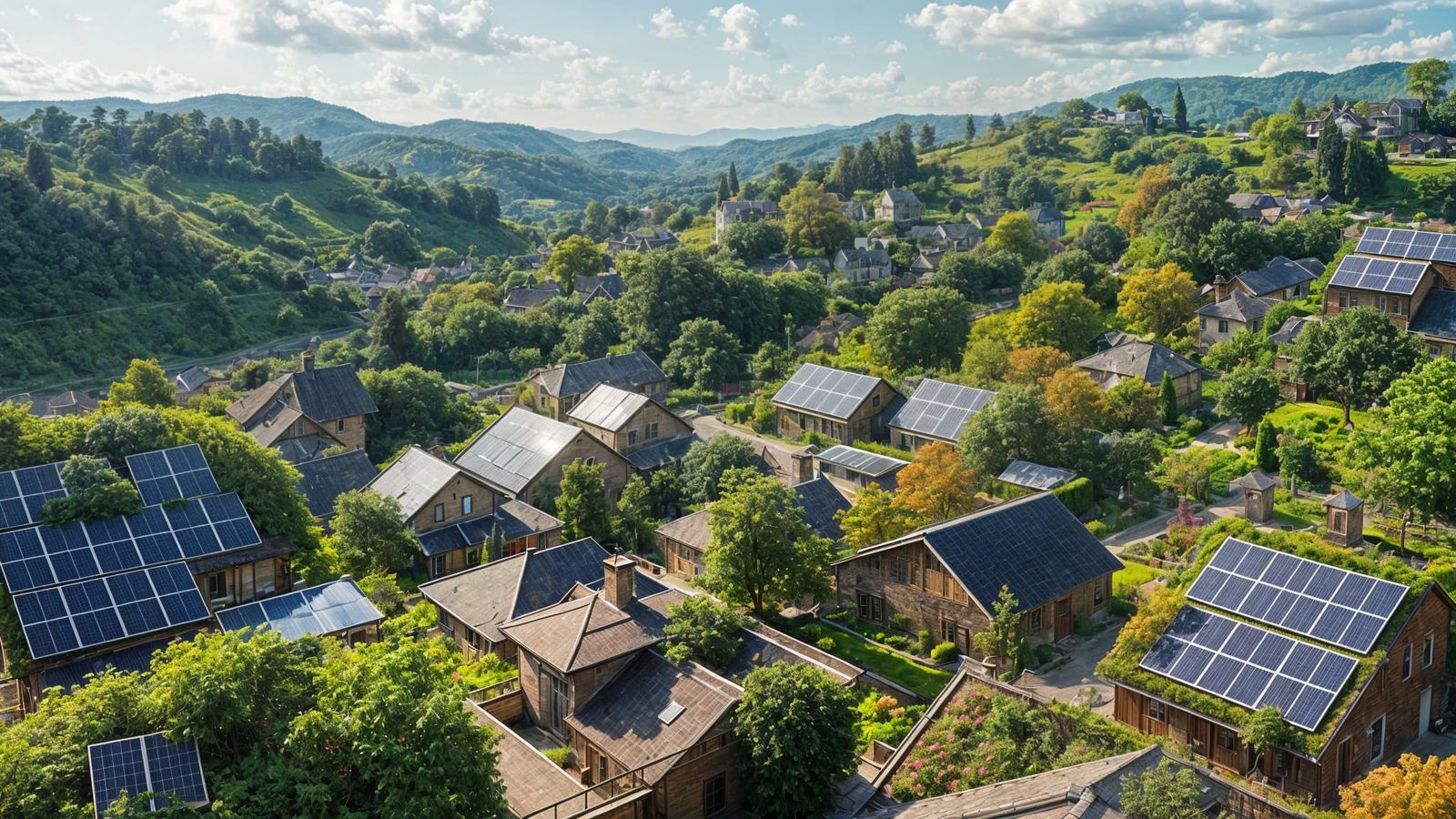 Sustainable Eco-Town with Solar-Powered Rooftops
