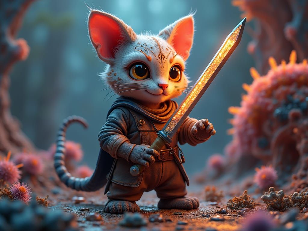 Cyberpunk Feline Warrior Hybrid in Hyper-Maximalist Attire