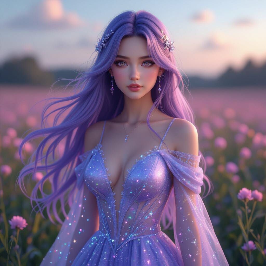 Stunning Woman with Lavender Hair in Manga Anime Style