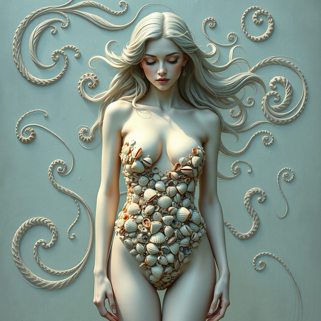 Goddess in Seashell Bikini: Pop Art Illustration