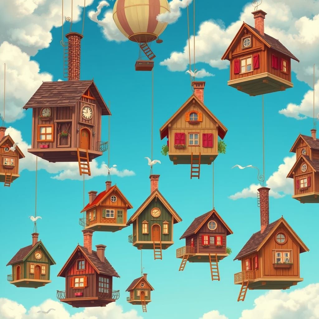 Whimsical Floating Homes in Dreamlike Harmony