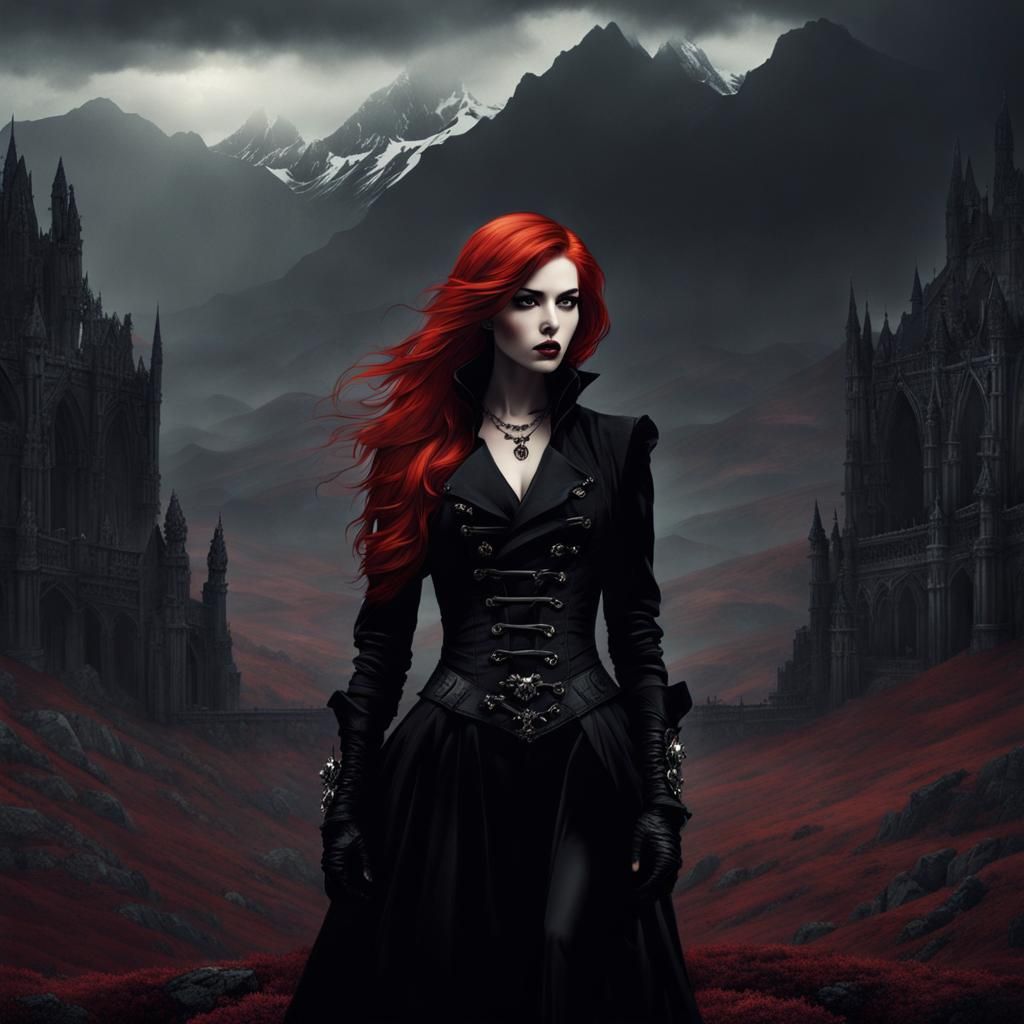Gothic Redhead Girl in Dark Fantasy Style