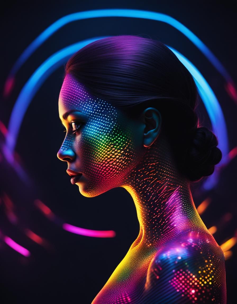 Translucent Silhouette in Neon Lights