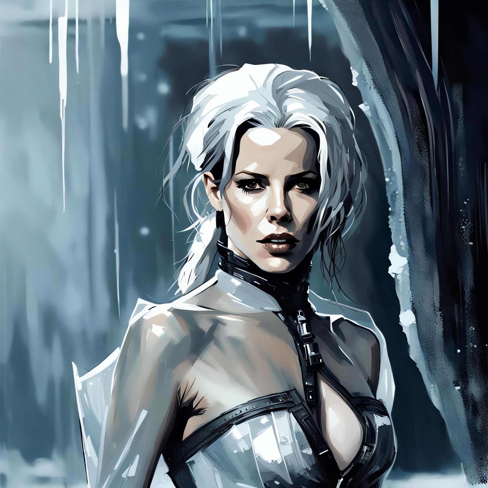 Icy Vampire Queen Portrait in Hyperrealistic Style
