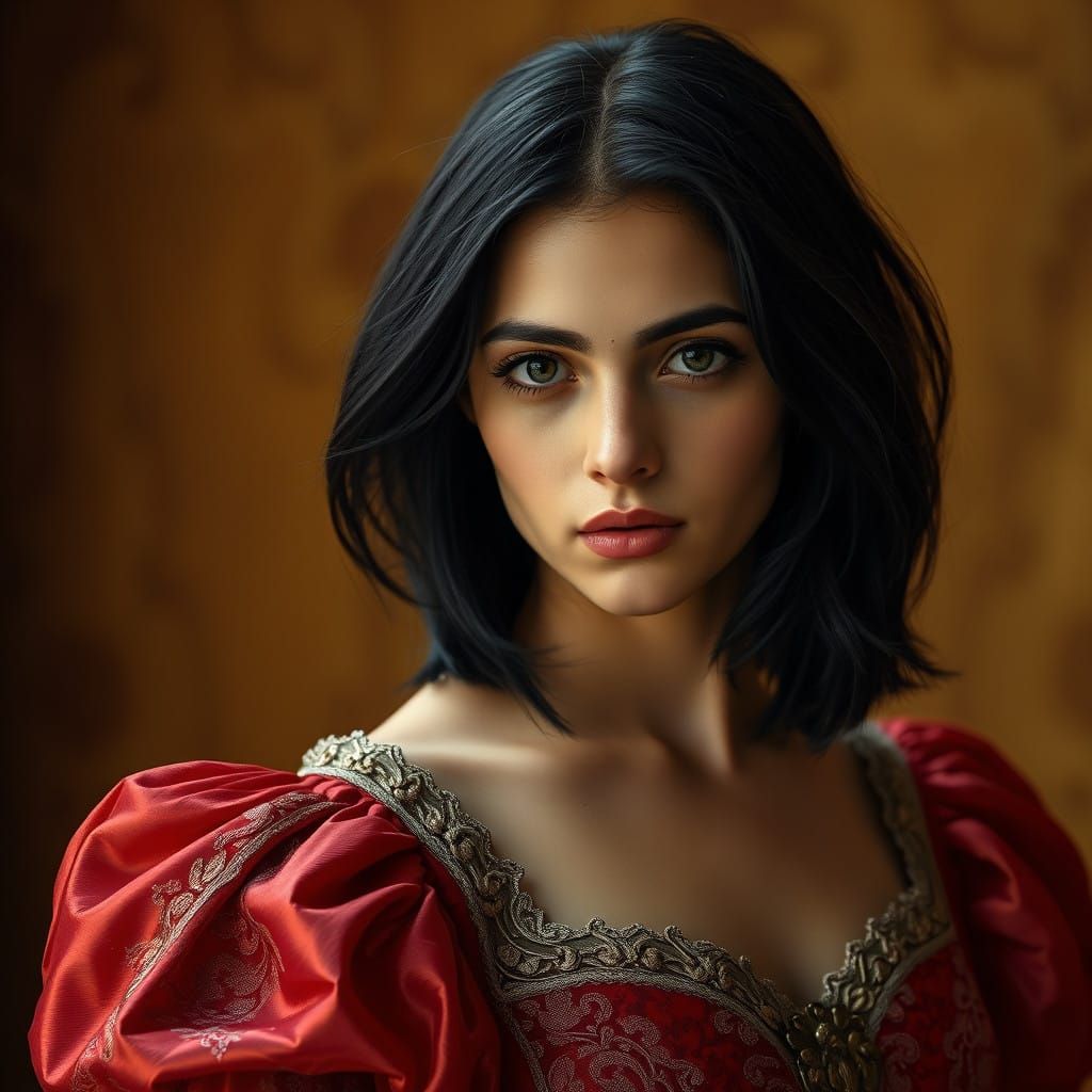 Enigmatic Spanish Beauty in Renaissance Gown