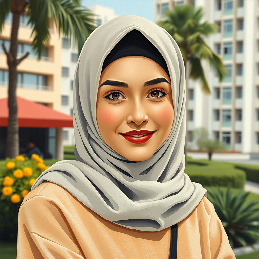 Minimalist Painting of a Stylish Niqabi Woman