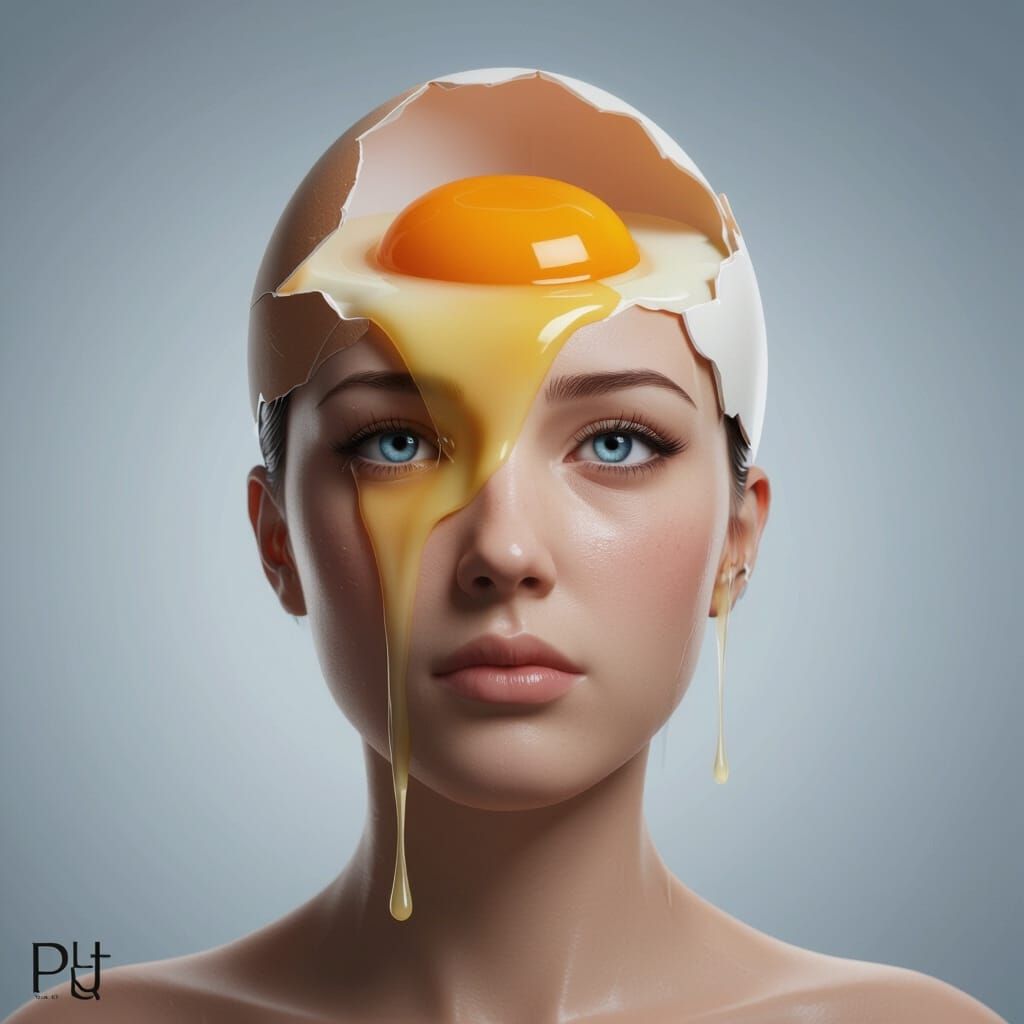Surreal Egghead Portrait in Hyper-Realistic Digital Art