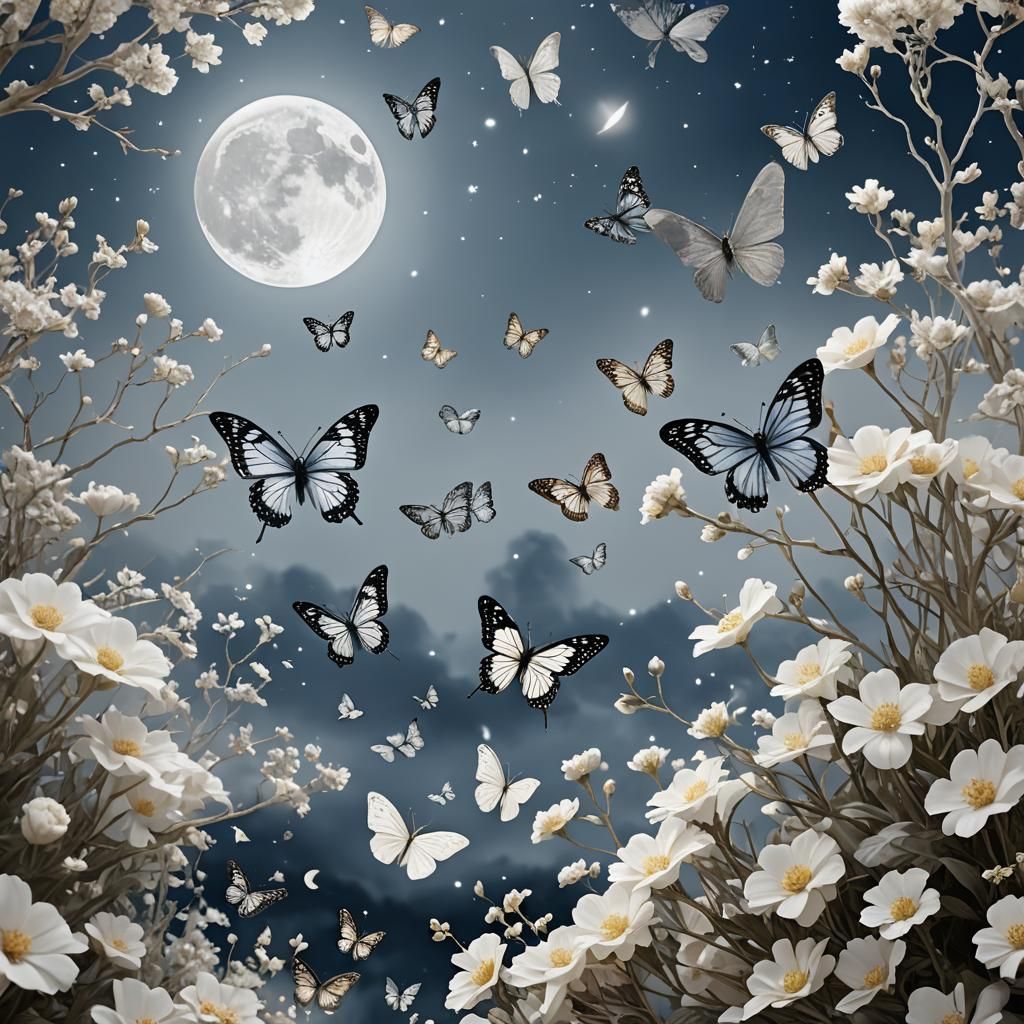 Moonlit Garden in Silver and Indigo Hues