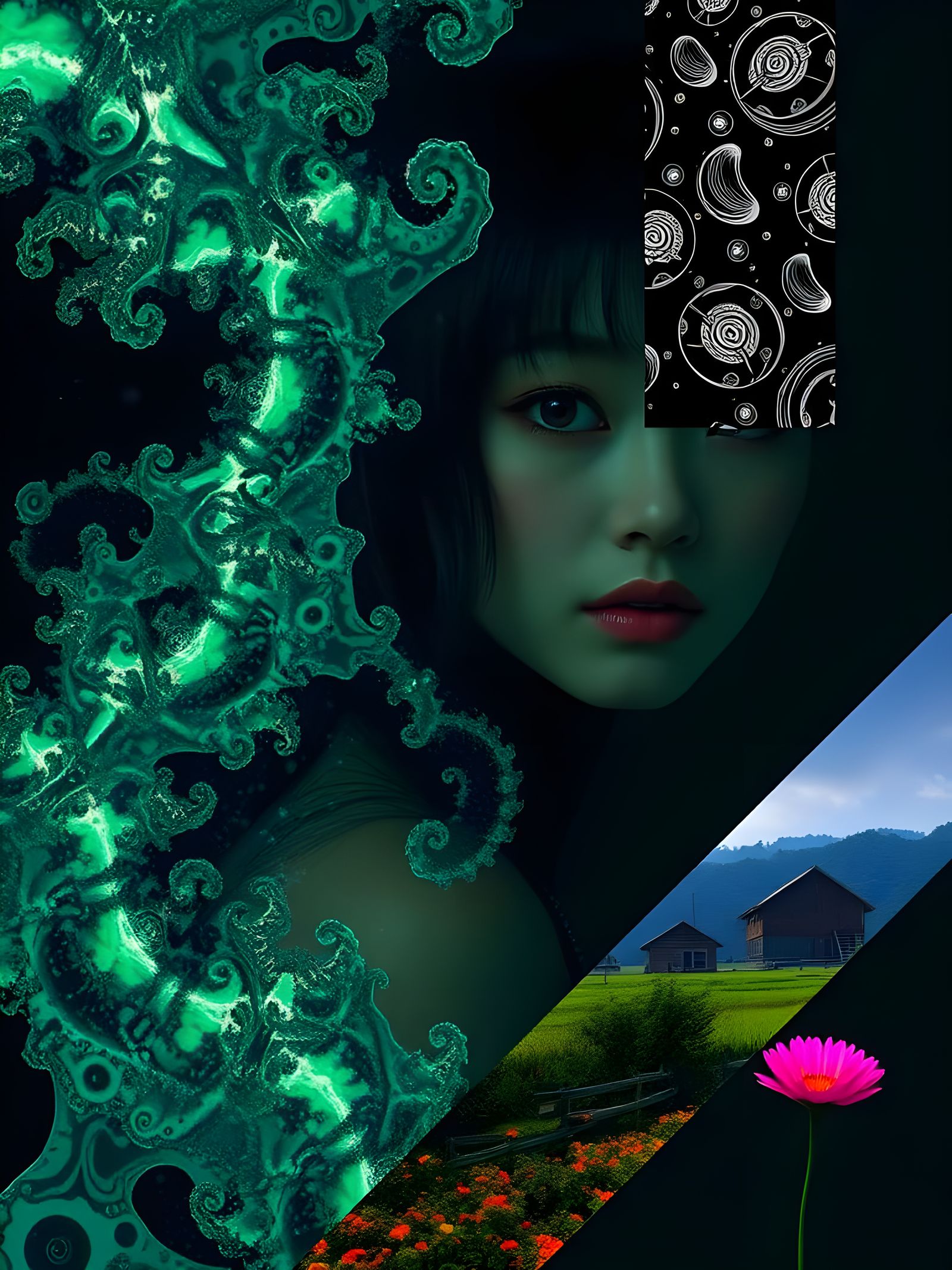 Ero-Kawaii Fractal Dreamscape with Cyberpunk Elements