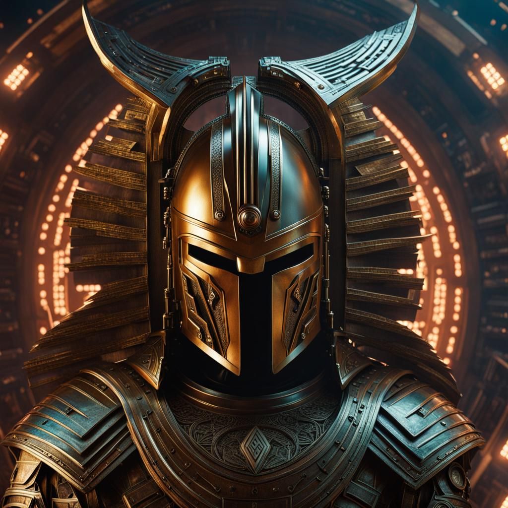 Dystopian Sci-Fi: Bronze Mask Over Future Labyrinth