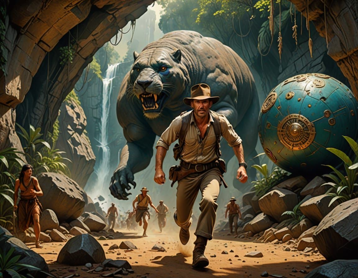 Indiana Jones Running from Boulder, Action Scene