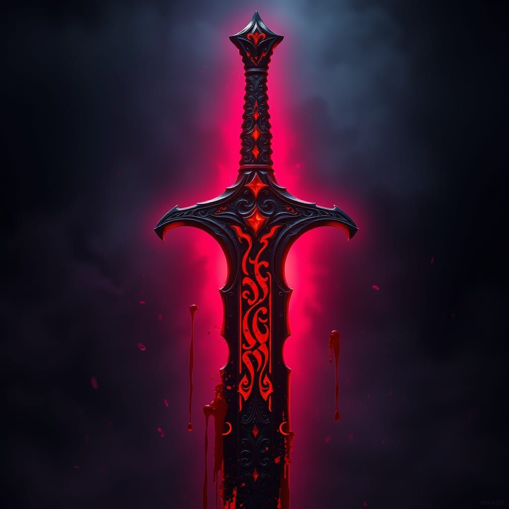 Ethereal Black Blade Radiates Mysterious Energy in Dark Fant...