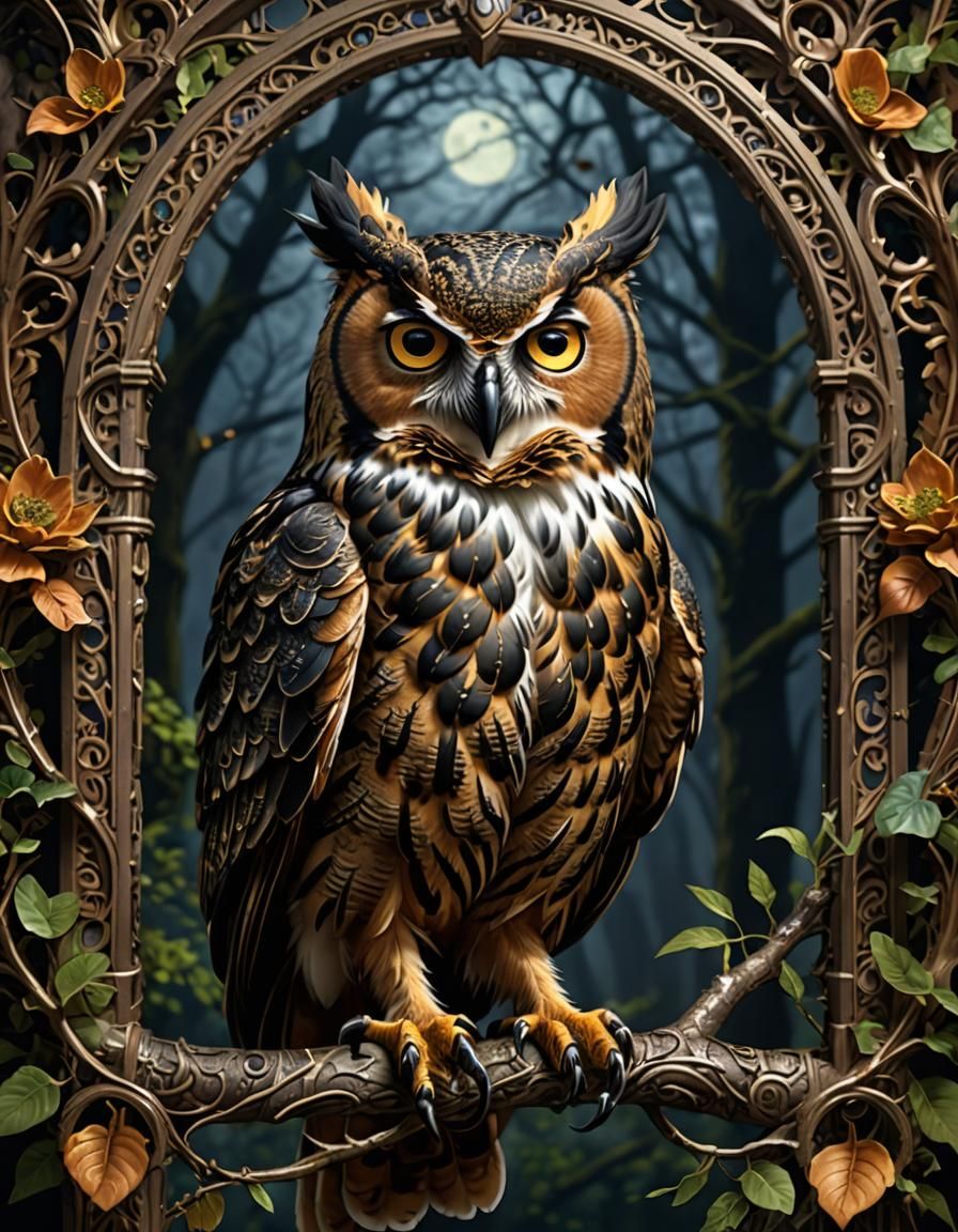 Filigree Great Horned Owl with Internal Illumination