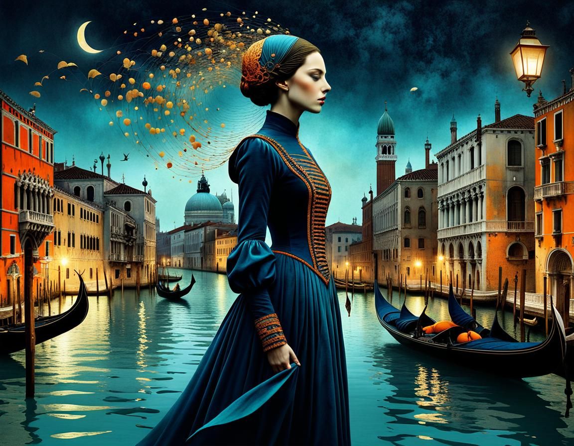 Venice Nightscape in Surreal Abstract Style