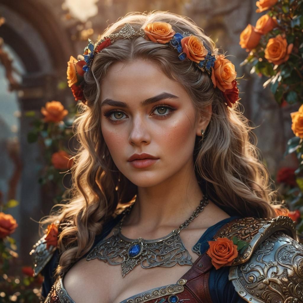 Viking Fantasy Femme Fatale in Roses