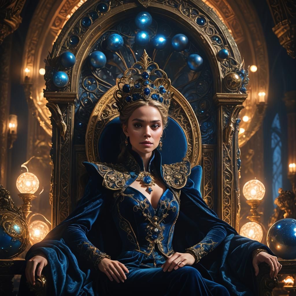 Olivia on Throne with Glowing Orbs, Fantasy Art