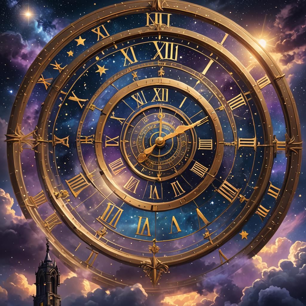 Illuminated Clock Face in Starry Night Sky