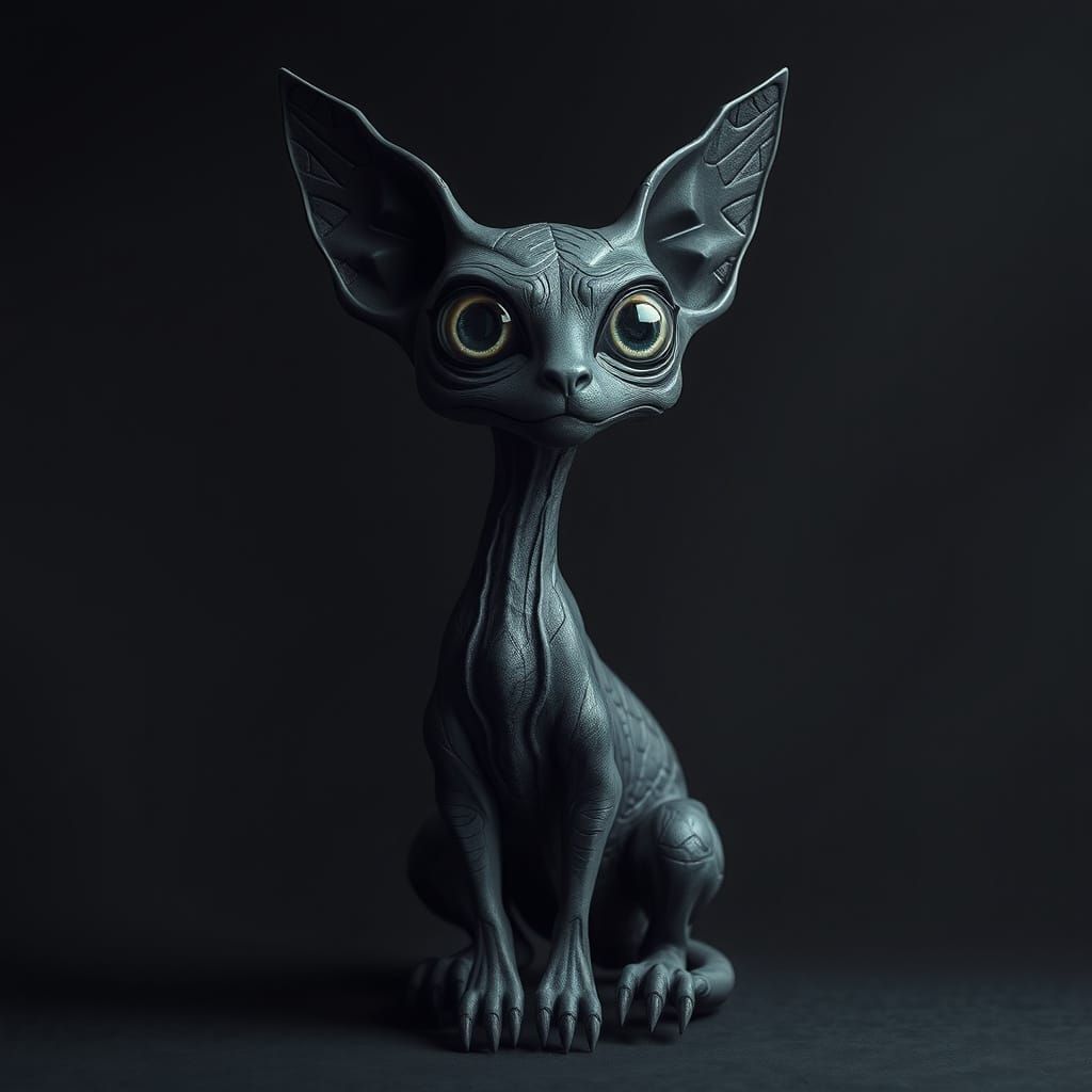 Ethereal Art Deco Feline Sculpture in Dark, Gradient Hues