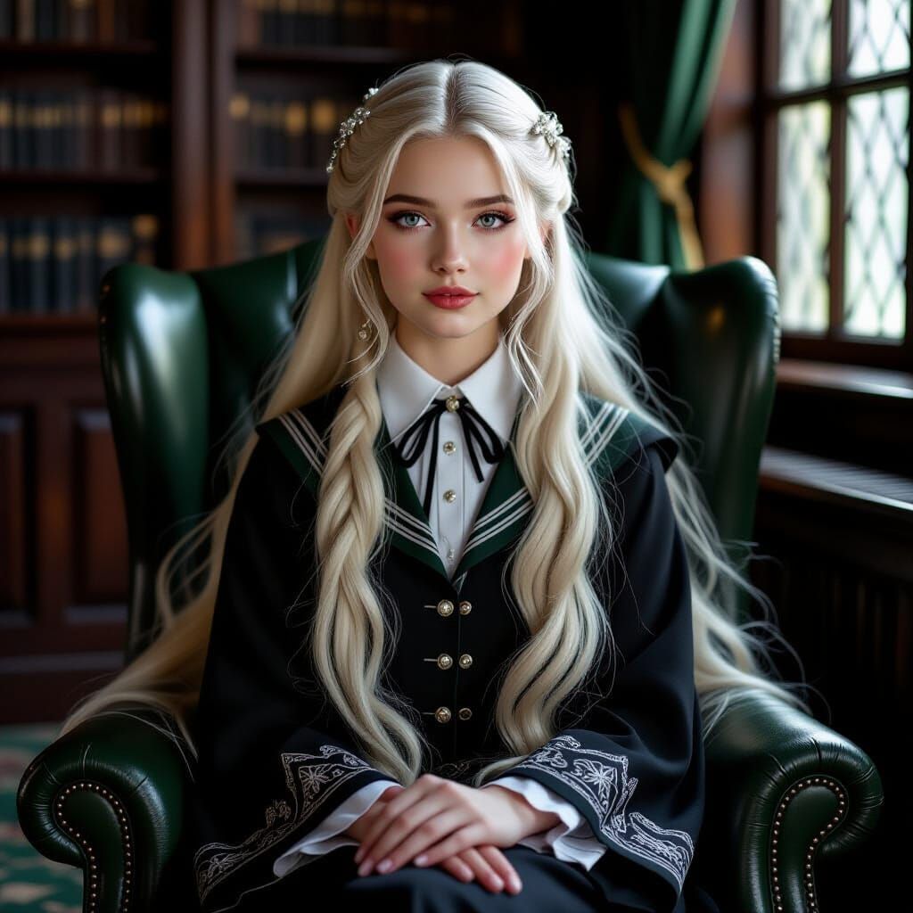 Ethereal Slytherin Witch Portrait in Realistic Style