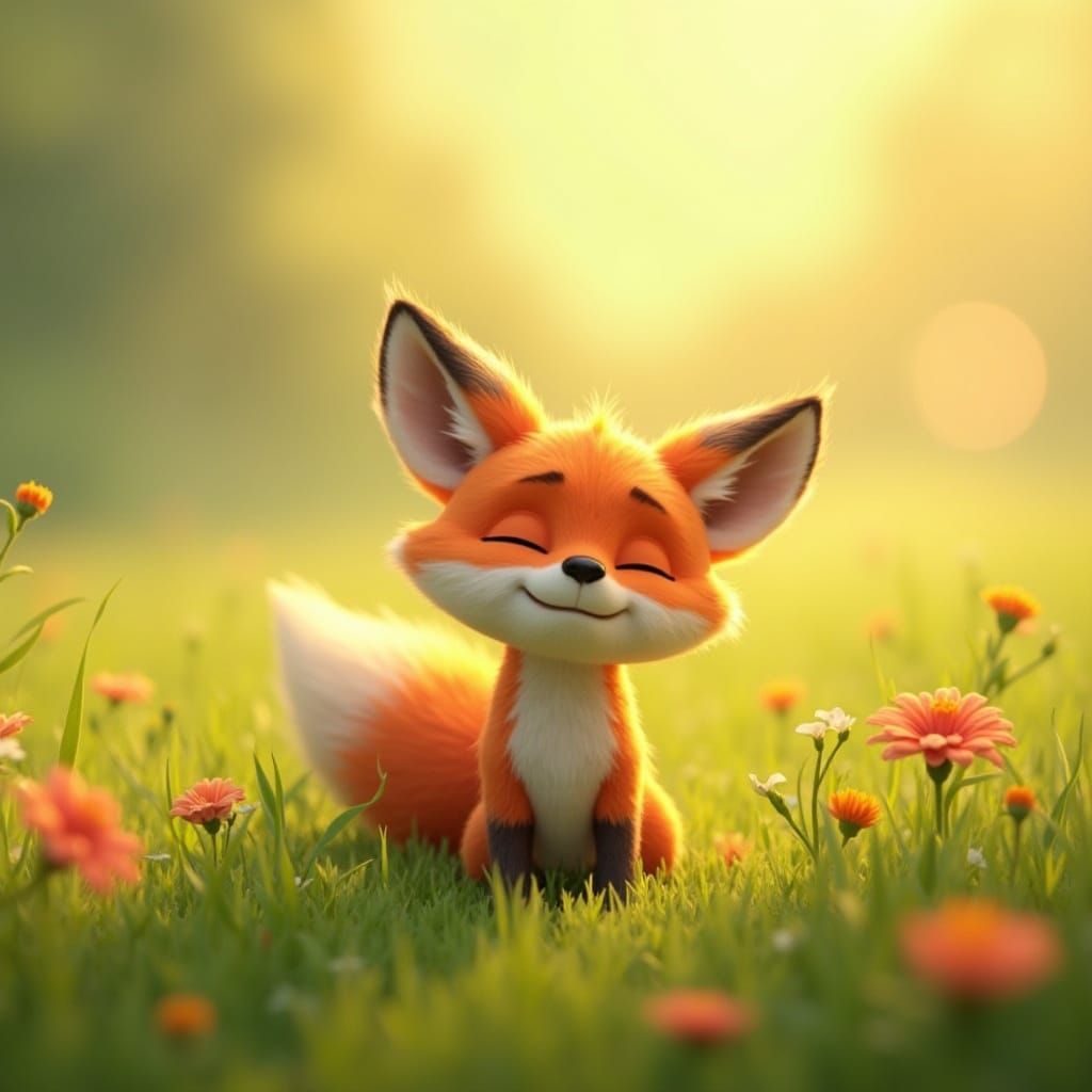 Relaxed Fox in Lush Field: 3D Digital Art