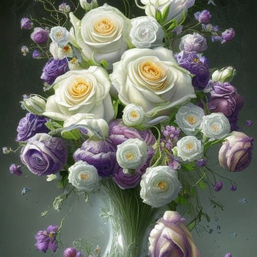 Detailed Bouquet in Summer and Winter: Fantasy Art