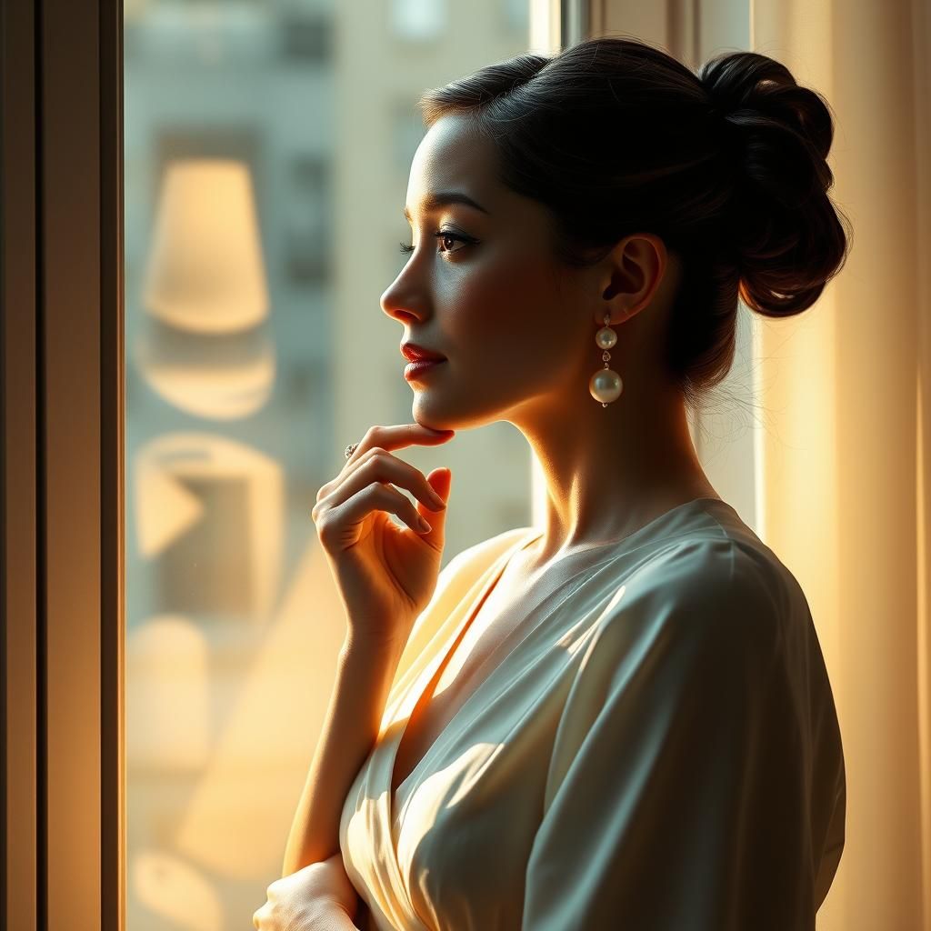 Woman at Window in Dreamy Digital Art